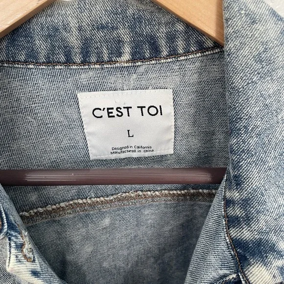 C'est Toi Women's Large Long Sleeve Jean Jacket - Picture 3 of 7
